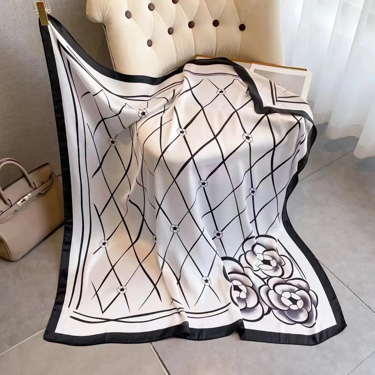 Luxury Horse Print Silk Scarf - Vintage 110x110cm Shawl for Women - ZOOMNSTORE