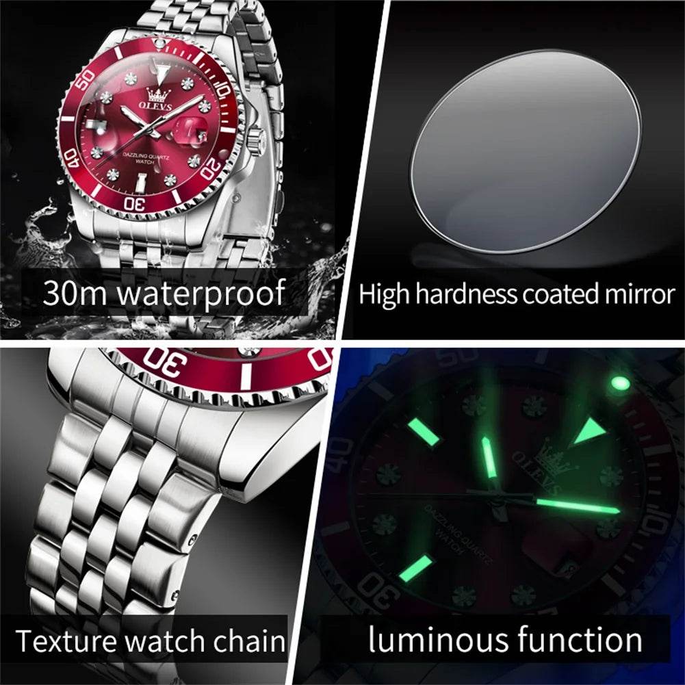 OLEVS Men's Watches Luxury Brand One-Way Timing Rotation Bezel Analog Original Quartz Watch for Men Submarine Series Wristwatch - ZOOMNSTORE