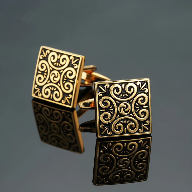Luxury Mens Cufflinks - Classic Square Blue Black Retro Pattern Suit Accessories - ZOOMNSTORE