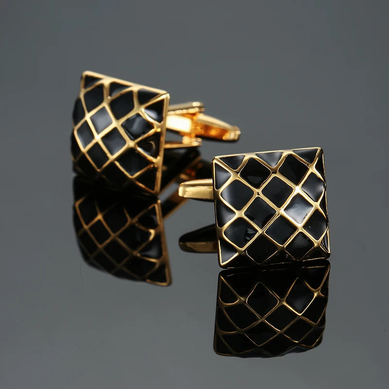 Luxury Mens Cufflinks - Classic Square Blue Black Retro Pattern Suit Accessories - ZOOMNSTORE