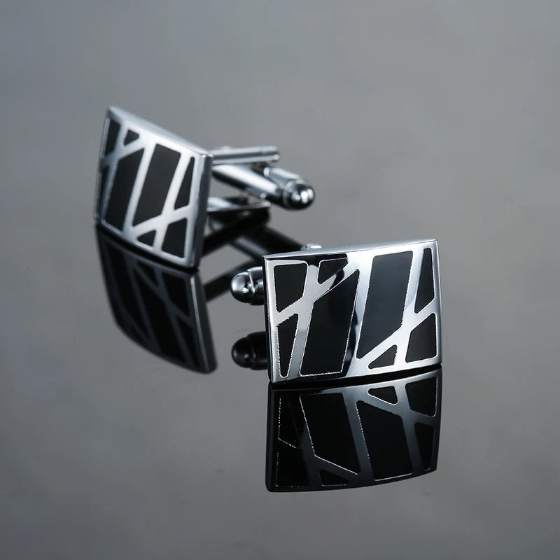 Luxury Mens Cufflinks - Classic Square Blue Black Retro Pattern Suit Accessories - ZOOMNSTORE