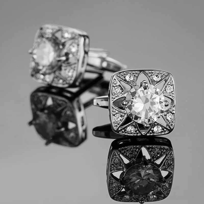 Luxury Mens Cufflinks - Round Crystal Zircon Cats Eye Stone Suit Accessories - ZOOMNSTORE