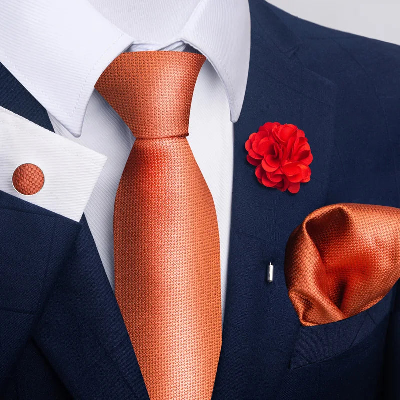 Luxury Mens Floral Black Gold Tie Set - Paisley Necktie Pocket Square Cufflinks Brooch for Weddings and Parties - ZOOMNSTORE