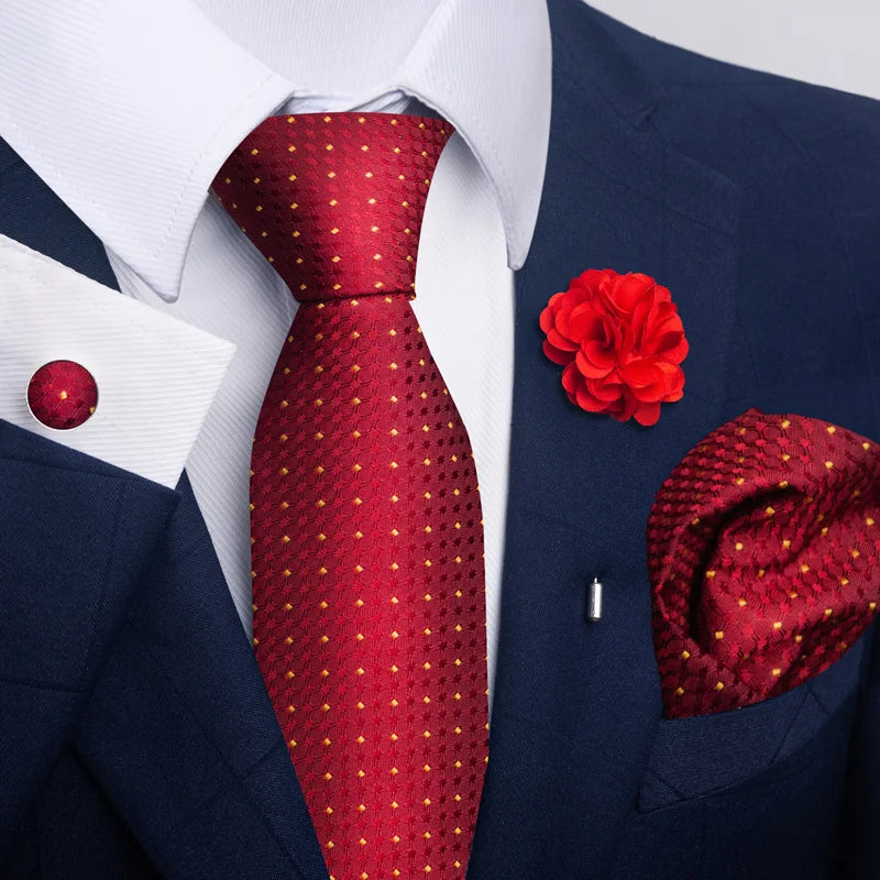 Luxury Mens Floral Black Gold Tie Set - Paisley Necktie Pocket Square Cufflinks Brooch for Weddings and Parties - ZOOMNSTORE