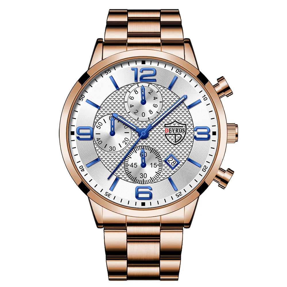 Luxury Mens Quartz Watch - Stainless Steel Leather Luminous Calendar Clock - ZOOMNSTORE