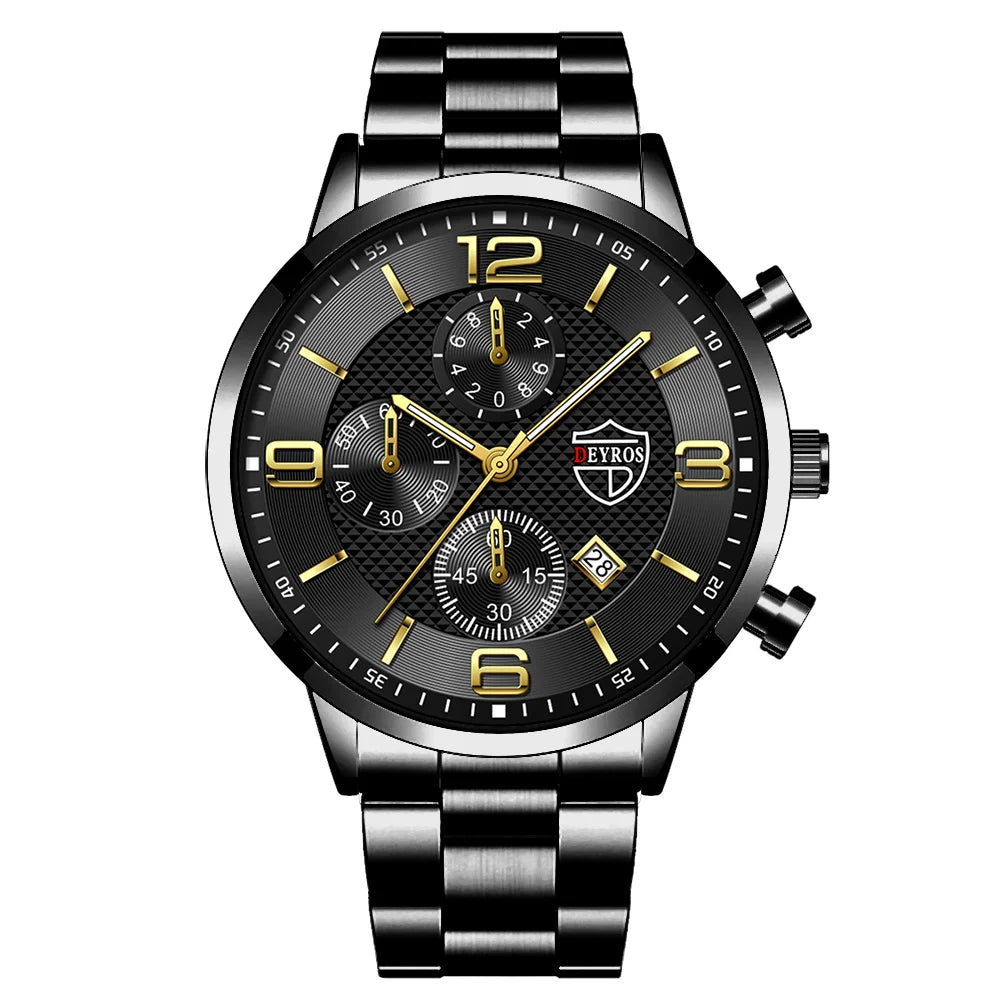 Luxury Mens Quartz Watch - Stainless Steel Leather Luminous Calendar Clock - ZOOMNSTORE