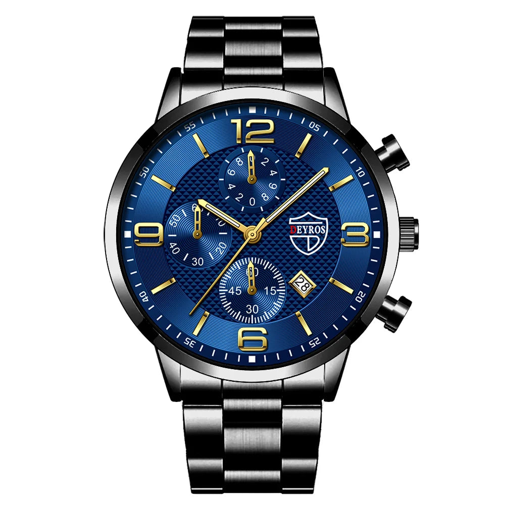 Luxury Mens Quartz Watch - Stainless Steel Leather Luminous Calendar Clock - ZOOMNSTORE