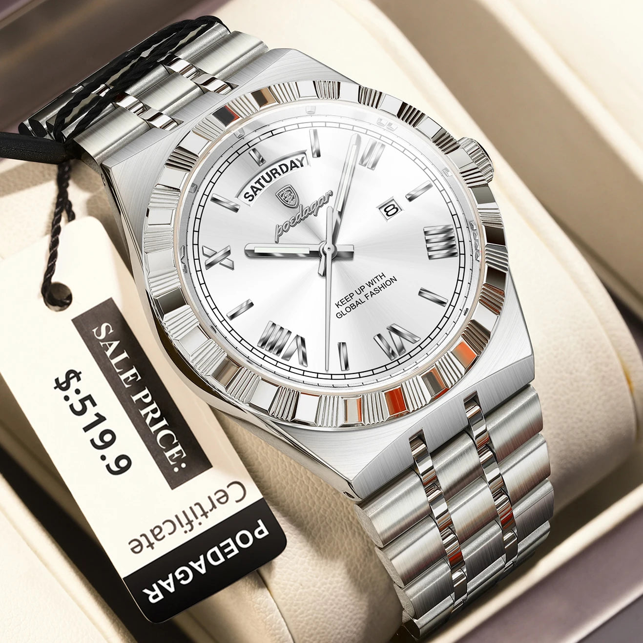 Luxury Mens Quartz Watch - Waterproof Luminous Stainless Steel Business Wristwatch - ZOOMNSTORE