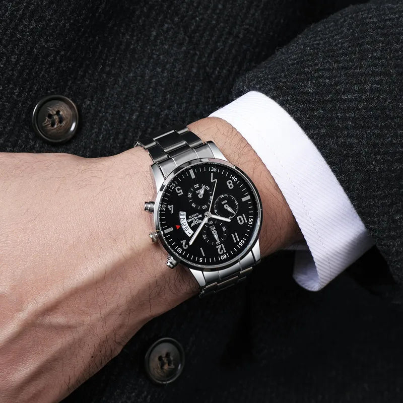 Luxury Mens Steel Belt Watch - Fashionable Business Calendar Gift - ZOOMNSTORE