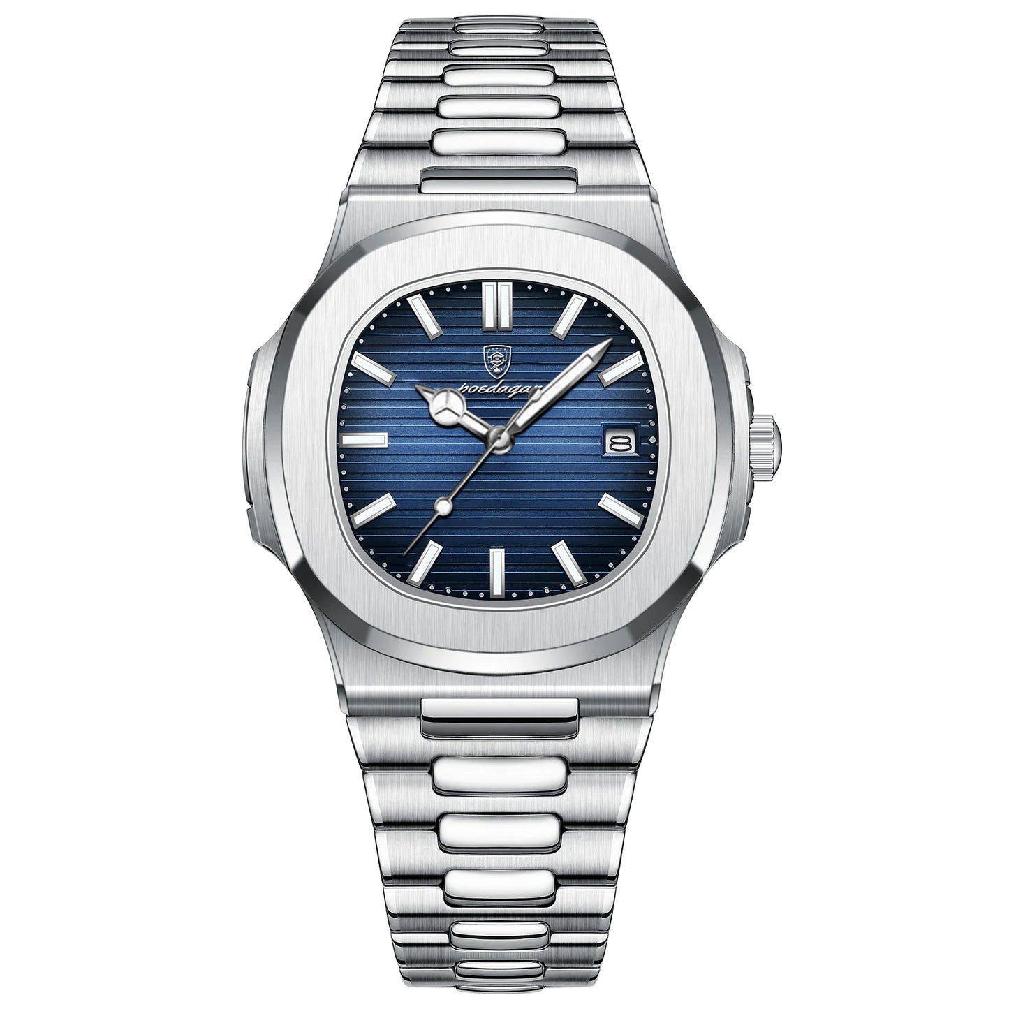 Luxury Mens Waterproof Watch - Stainless Steel Square Dial with Calendar - ZOOMNSTORE