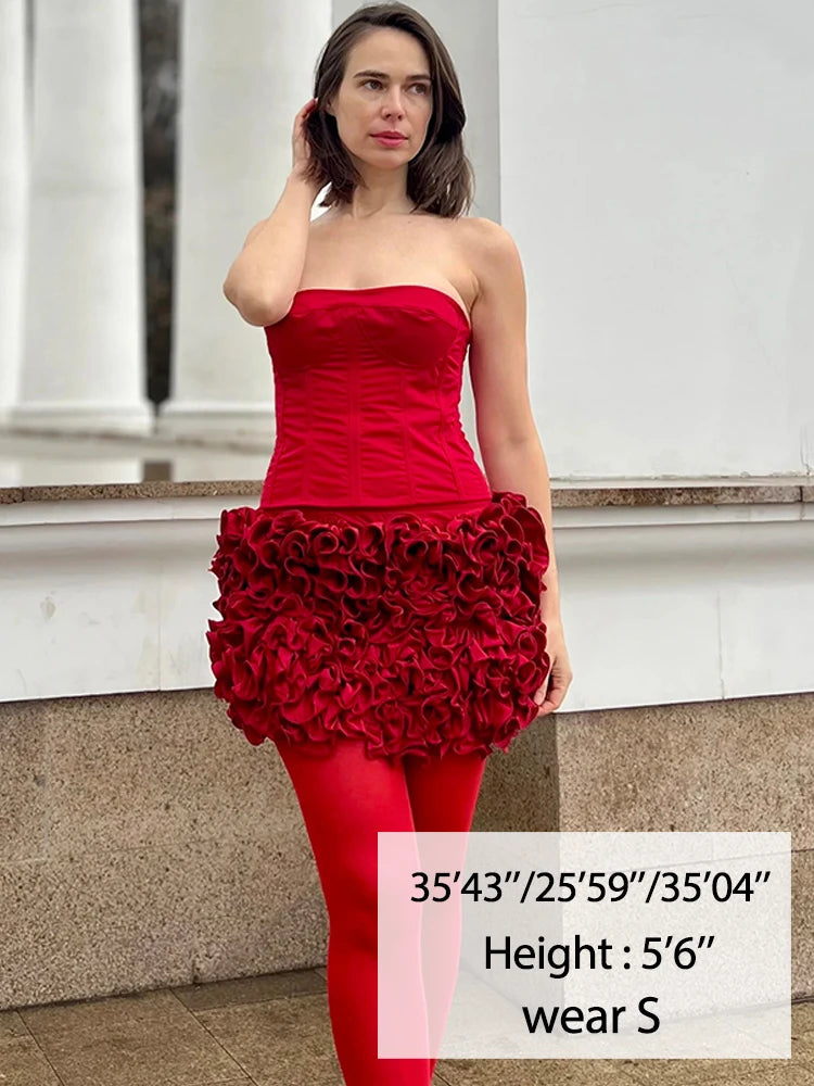 Luxury Red Strapless Cocktail Dress - Elegant Winter Party Dress 2024 - ZOOMNSTORE