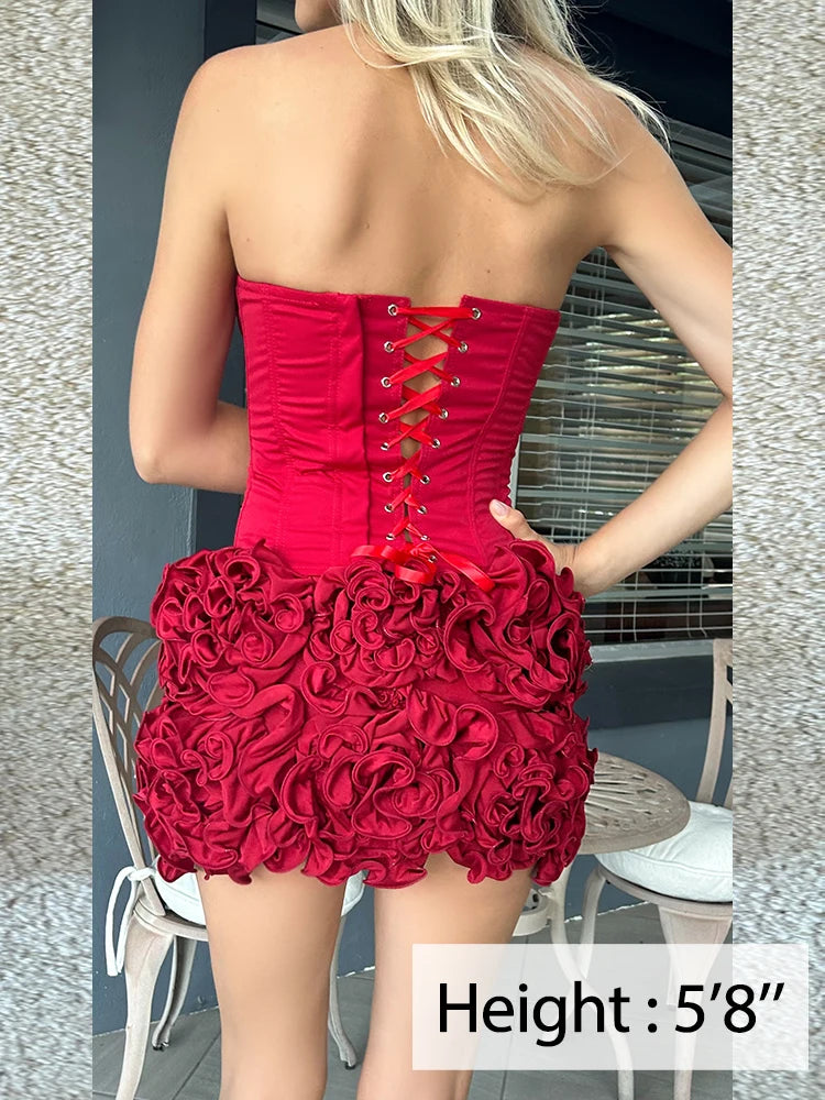 Luxury Red Strapless Cocktail Dress - Elegant Winter Party Dress 2024 - ZOOMNSTORE