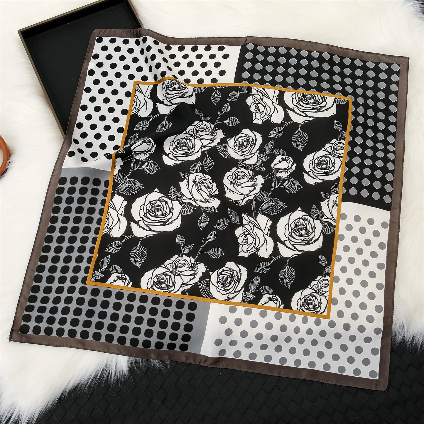 Luxury Silk Plaid Scarf - Soft Satin Neck Tie Hair Band for Women - ZOOMNSTORE