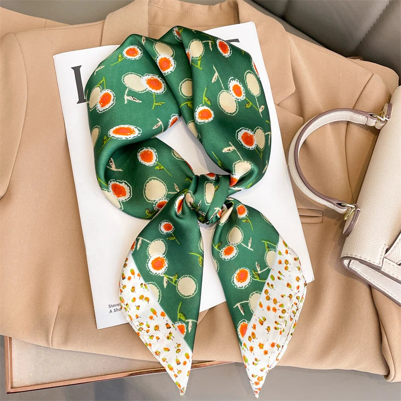 Luxury Silk Square Scarf - 70cm Satin Neck Tie Hair Bandana for Women - ZOOMNSTORE
