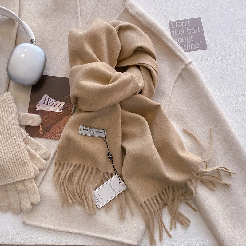 Luxury Wool Cashmere Scarf - Womens Warm Pashmina Shawl Wrap 2024 - ZOOMNSTORE