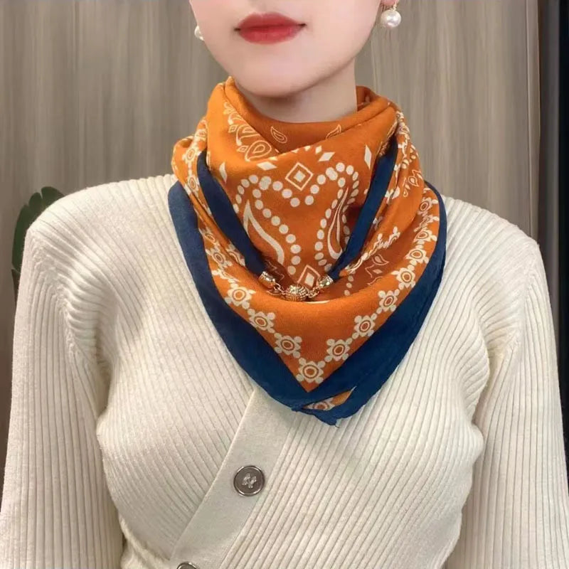 Magnetic Triangle Neck Scarf - Womens Cotton Linen Autumn Winter Protection - ZOOMNSTORE