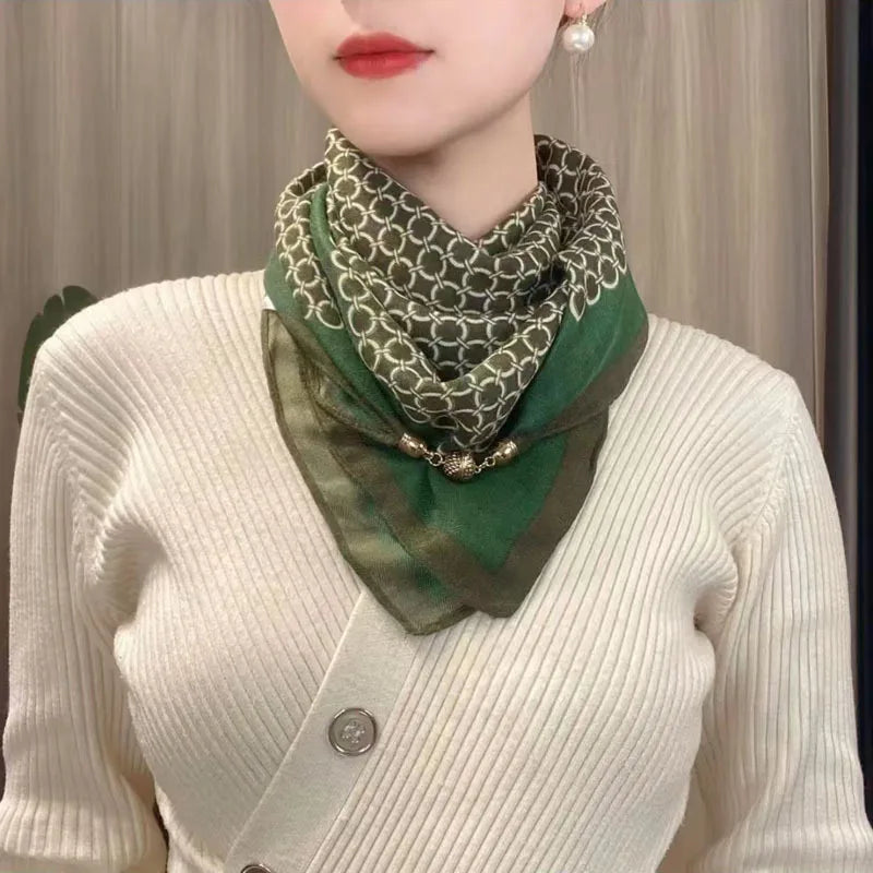 Magnetic Triangle Neck Scarf - Womens Cotton Linen Autumn Winter Protection - ZOOMNSTORE