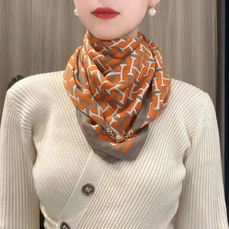 Magnetic Triangle Neck Scarf - Womens Cotton Linen Autumn Winter Protection - ZOOMNSTORE