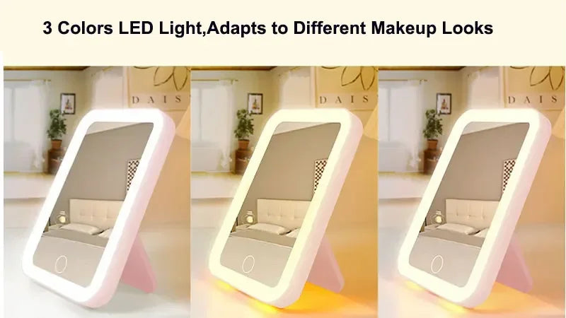 Makeup Mirror With Light - LED Smart Desktop Fill Light Compact Vanity Mirror - ZOOMNSTORE