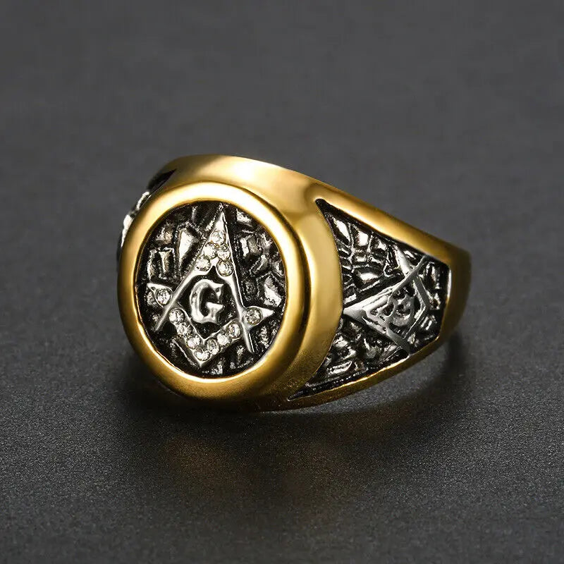 Masonic Freemason Ring for Men - Stainless Steel White AG CZ Size 5-16 - ZOOMNSTORE