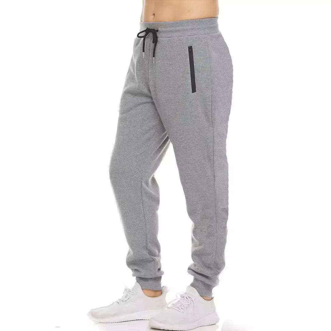 Mens Cargo Sweatpants - Solid Color Streetwear Trousers with Drawstring and Zipper Pockets - ZOOMNSTORE
