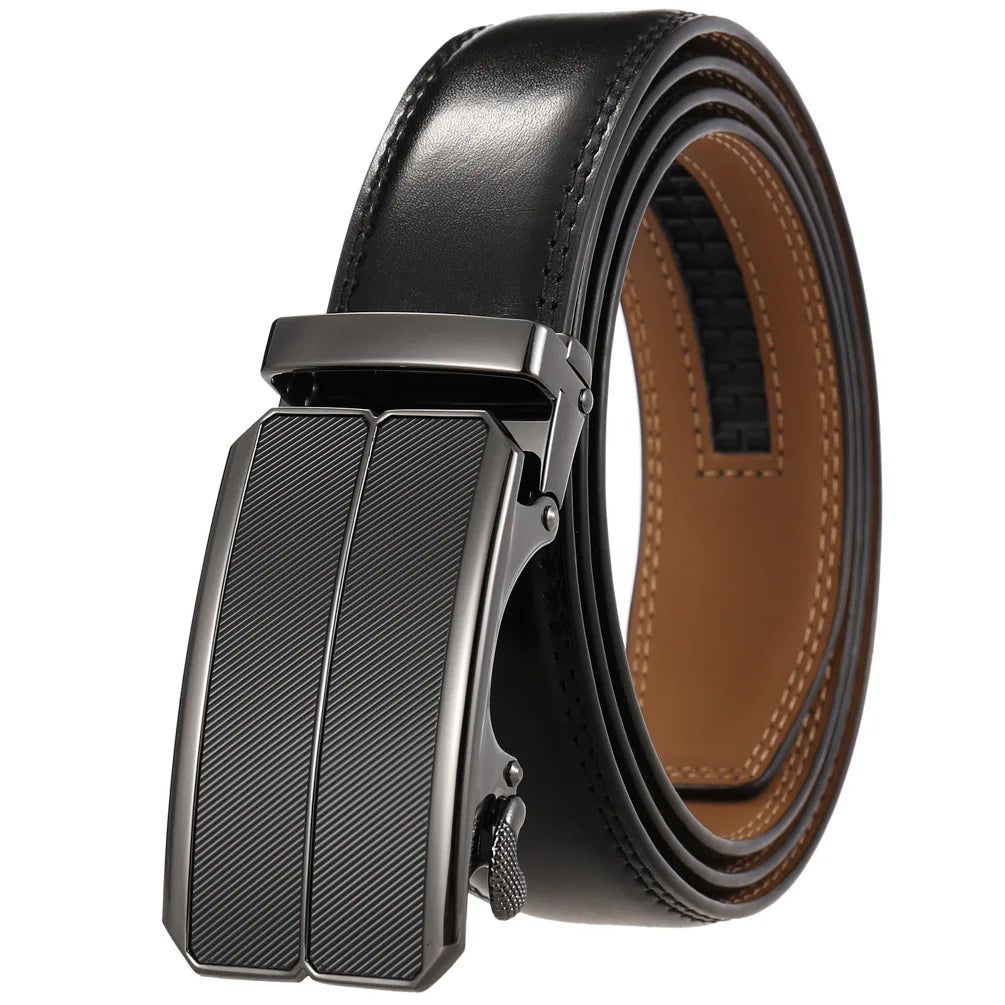 Men Leather Belt - Genuine Leather Strap With Automatic Buckle | Metal Alloy Luxury Design - ZOOMNSTORE