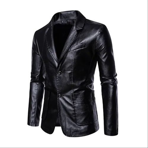 Mens Casual Leather Jacket - 2024 Fashion Slim Fit Coat 5XL BlackKahki - ZOOMNSTORE