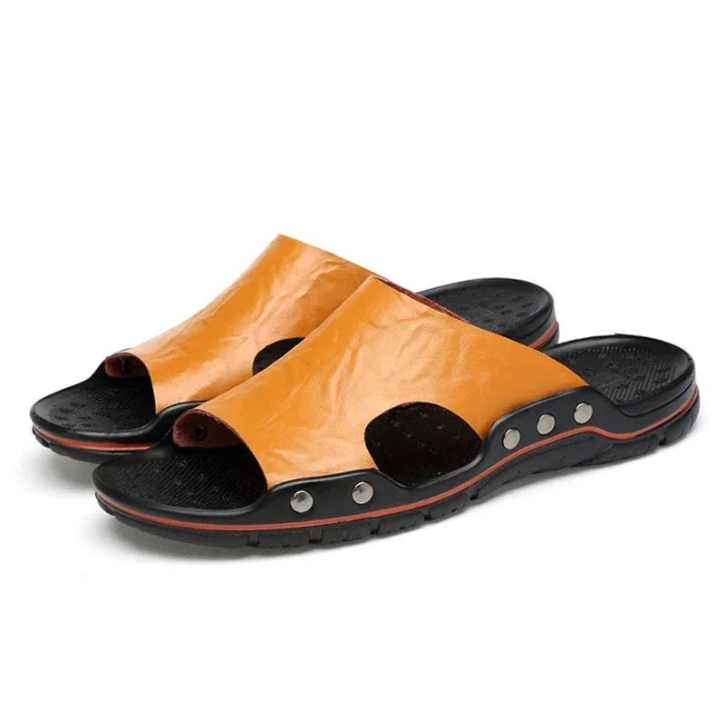 Mens PU Leather Sandals - Lightweight EVA Summer Slippers - ZOOMNSTORE