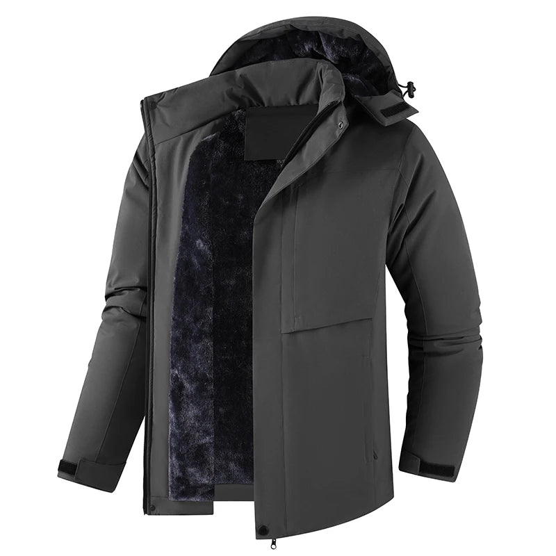 Men Winter Jacket - Waterproof Windproof Thick Fleece Coat With Hood & Pockets - ZOOMNSTORE