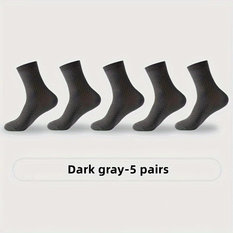 Mens Bamboo Fiber Socks - 5 Pairs Odor Resistant Dark Floral Pattern Medium Tube - ZOOMNSTORE