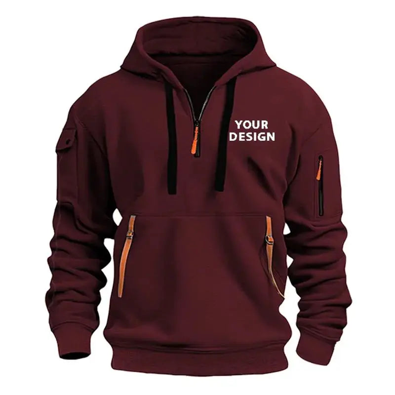 Mens Hooded Sweatshirt - Casual Zipper Pocket Pullover with Custom Logo - ZOOMNSTORE