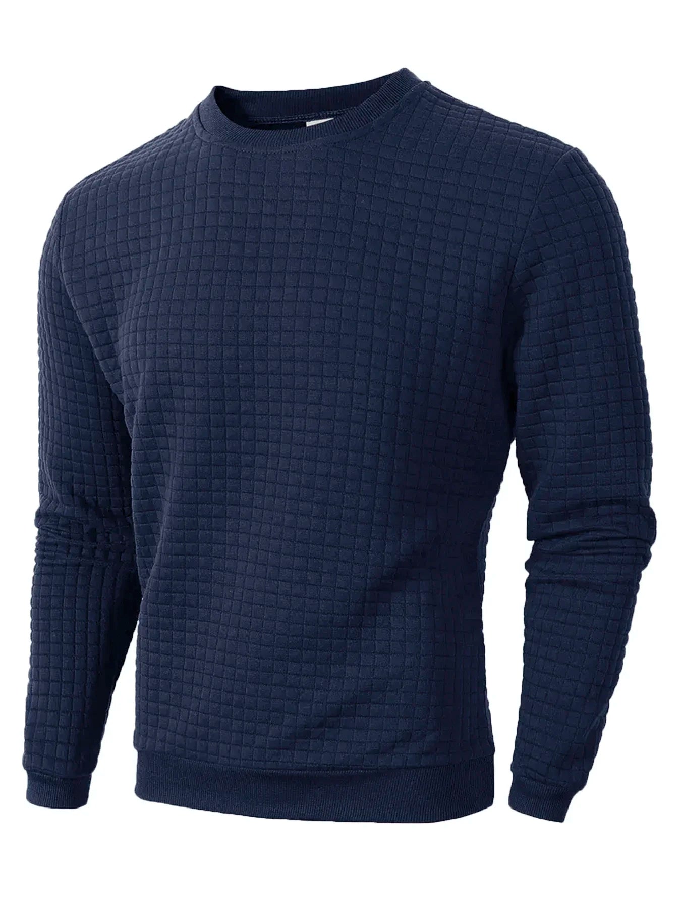 Autumn Men's Crew Neck Pullover Solid Color Casual Jacquard Check Sweatshirt Long Sleeve Warm Slim Sweaters Knitted Streetwear - ZOOMNSTORE