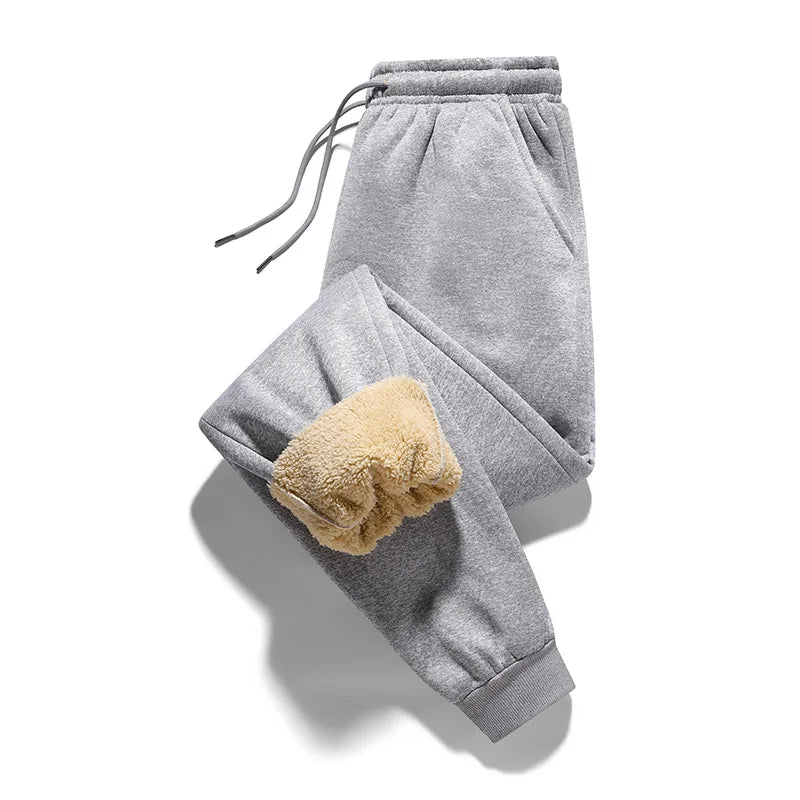 Pants for men in autumn and winter, thickened with fleece for outerwear, casual pants, warm lamb wool sports sweatpants - ZOOMNSTORE