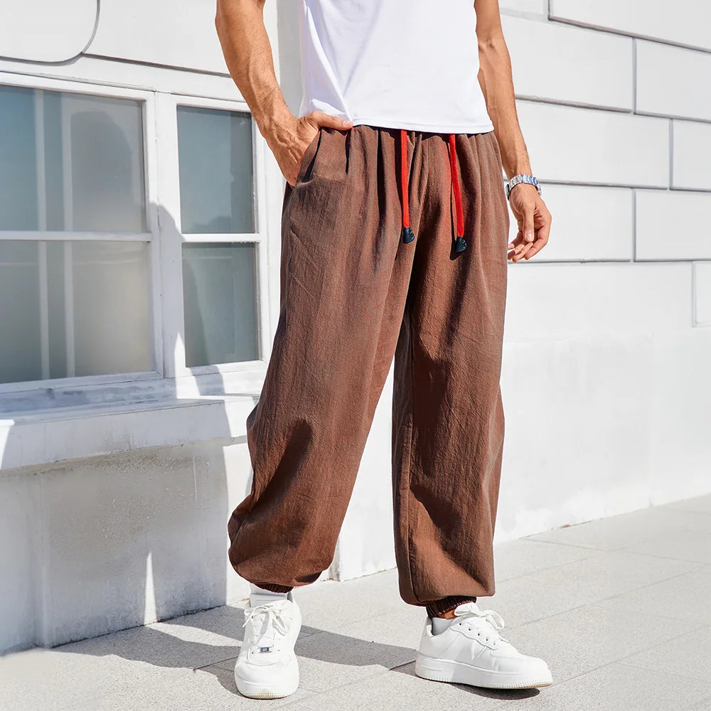 Men's Harem Pants - Loose Fit Cotton Linen Pants | Casual Jogger Sweatpants - ZOOMNSTORE