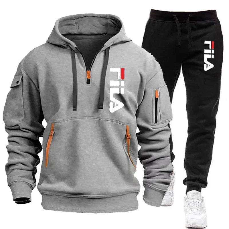 Men's Hooded Sweatshirt Set - Comfortable Casual Style Two-Piece Menโs Outfit in Polyester Knit - ZOOMNSTORE