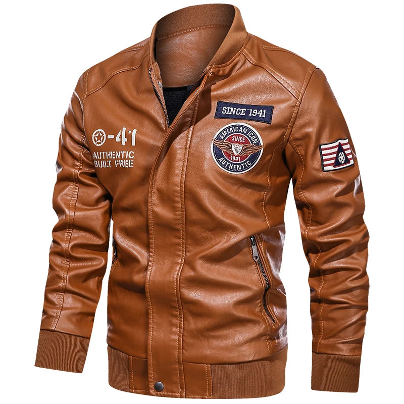 Mens Color Block Motorcycle Jacket - Casual PU Leather with Baseball Collar - ZOOMNSTORE