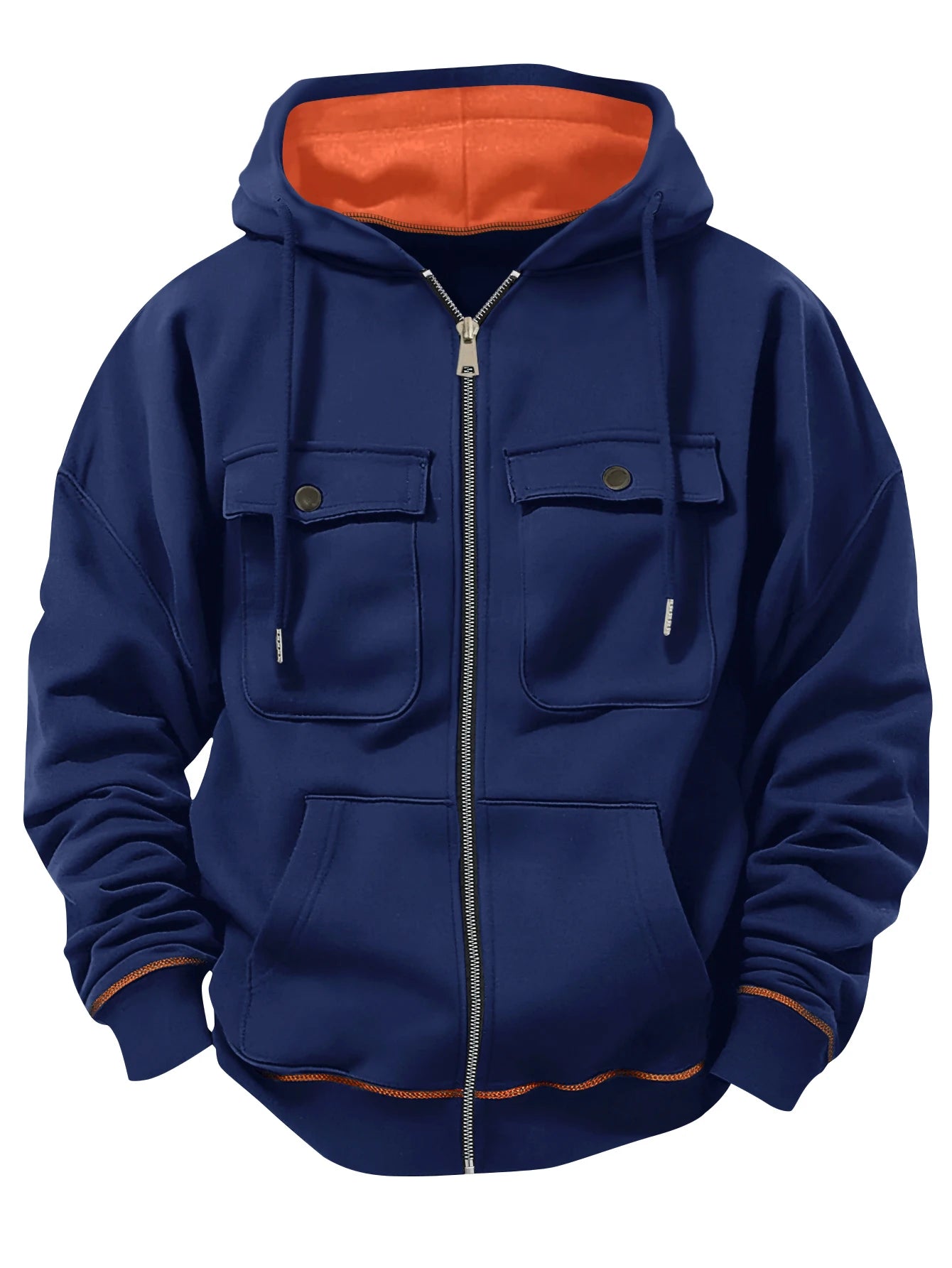 Men's Multi Pocket Hoodie - Spring Autumn Casual Zipper Front Sweatshirt Jacket - ZOOMNSTORE