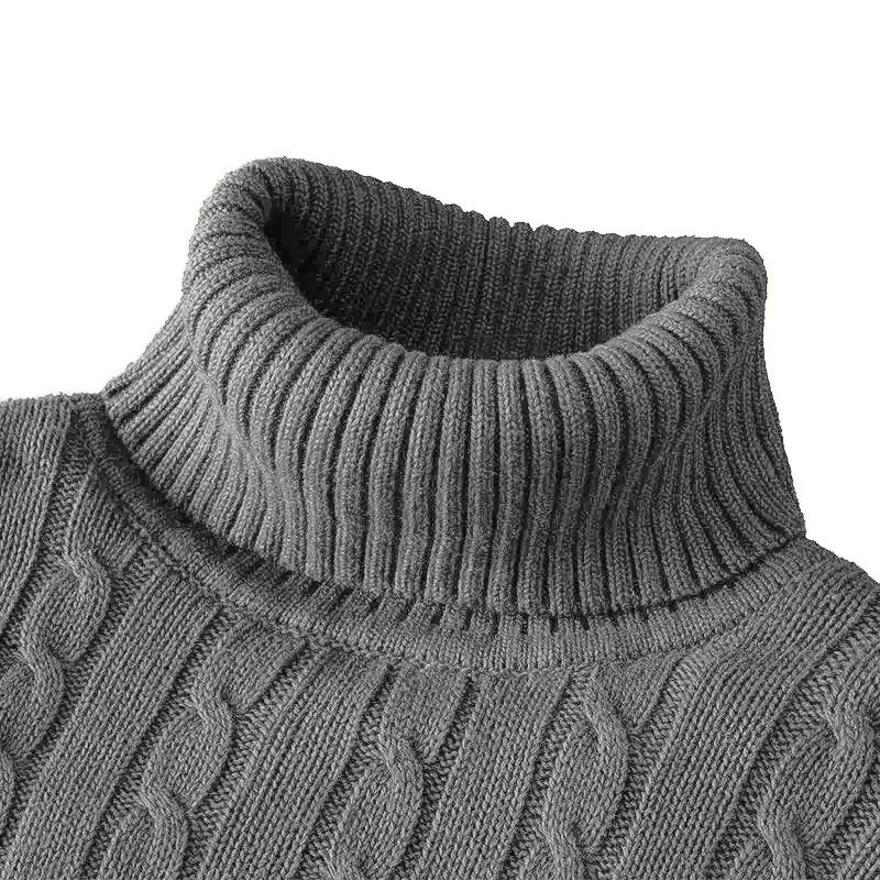 Autumn Men's Long Sleeve Knitted Sweaters Men's Slim Fit Turtleneck Sweater Casual Pullover Sweater Lightweight Ribbed Sweater - ZOOMNSTORE