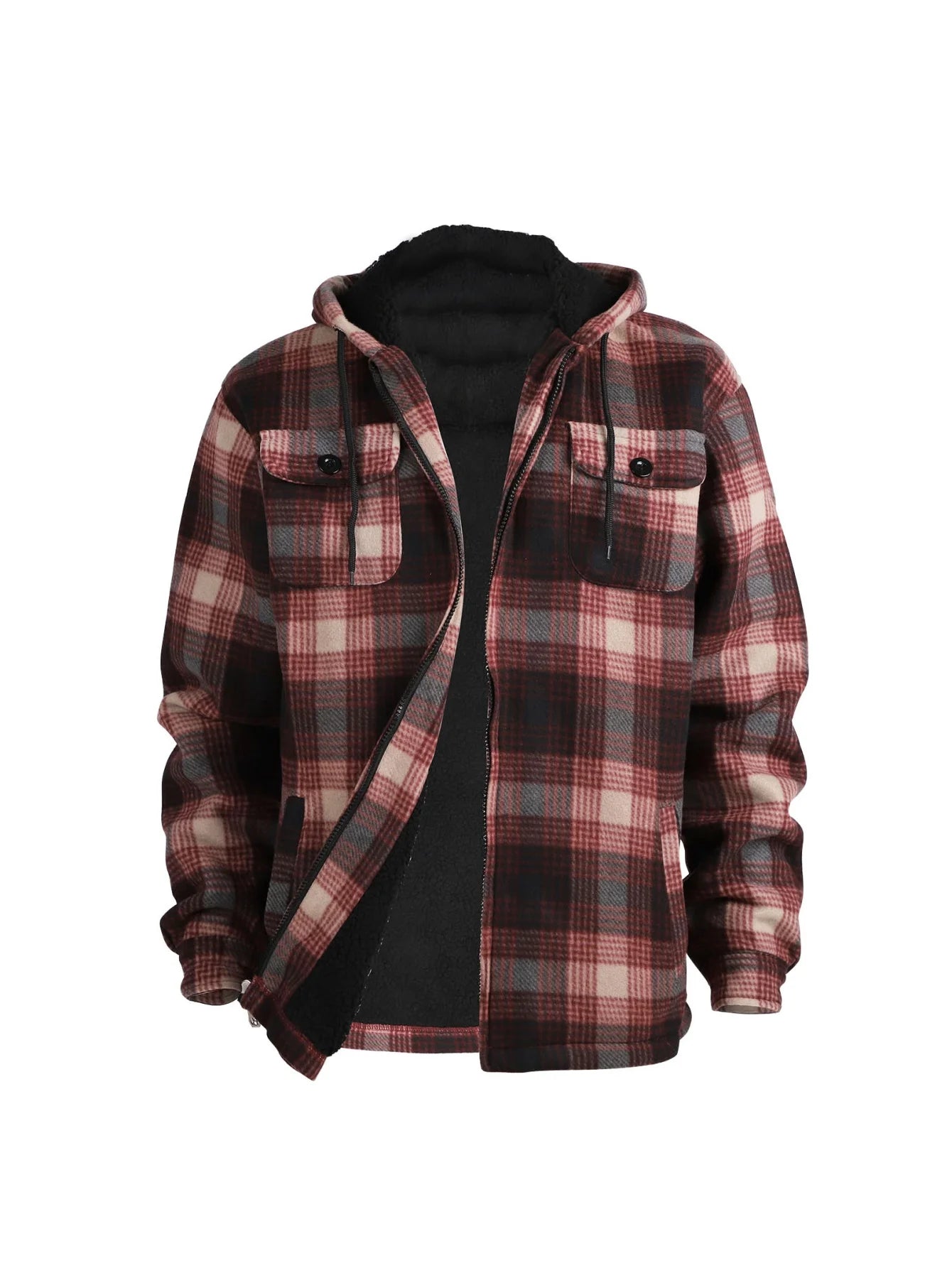Men's Winter Jacket - Casual Hooded Plaid Coat With Zipper Closure & Windproof Warm Outerwear - ZOOMNSTORE