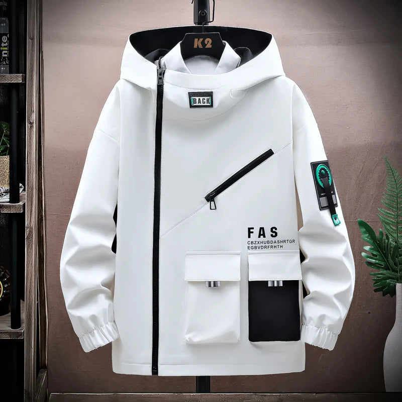 Zipper Jacket Men's Pilot Hooded Jacket Spring/Autumn Baseball Uniform Tide Card Loose Pullover Front Pocket Adding velvet Coat - ZOOMNSTORE