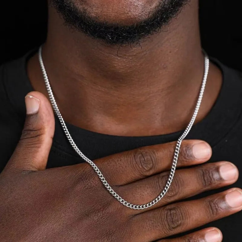 Mens 3mm Cuban Chain Necklace - Simple Stainless Steel Titanium Jewelry Gift - ZOOMNSTORE