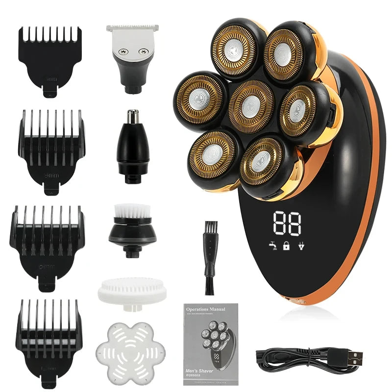 Mens 7D Electric Shaver - WetDry Beard Trimmer with LCD Display - ZOOMNSTORE