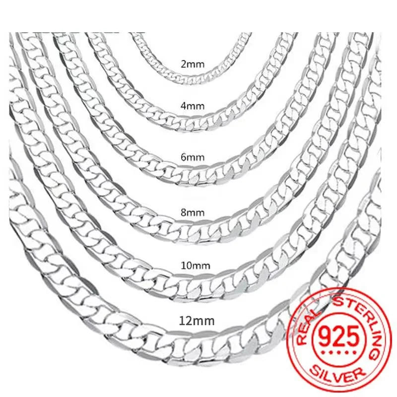 Mens 925 Sterling Silver Face Chain Necklace - Adjustable 40-75cm 2-12MM Lobster Clasp Jewelry Gift - ZOOMNSTORE