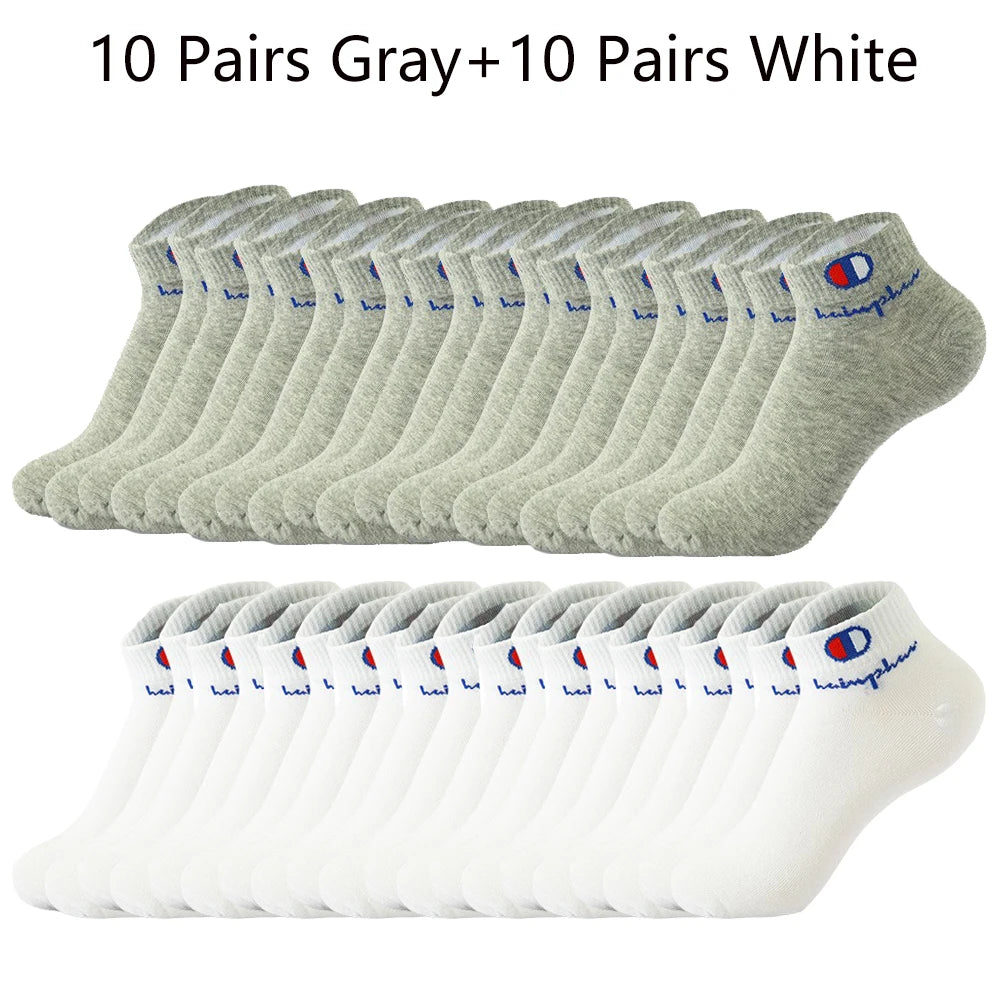 Mens Ankle Socks - Cotton Athletic Socks Breathable Black White Classic Fashion 51020 Pairs - ZOOMNSTORE