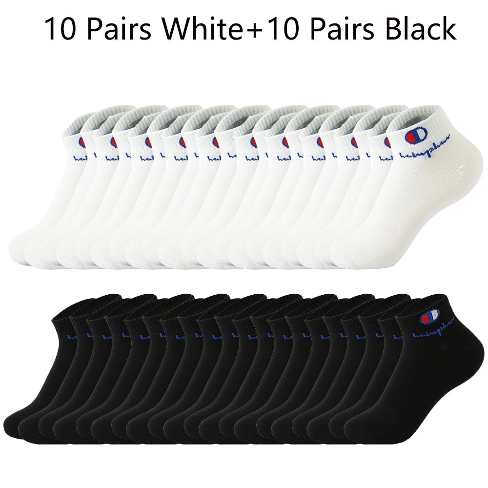 Mens Ankle Socks - Cotton Athletic Socks Breathable Black White Classic Fashion 51020 Pairs - ZOOMNSTORE