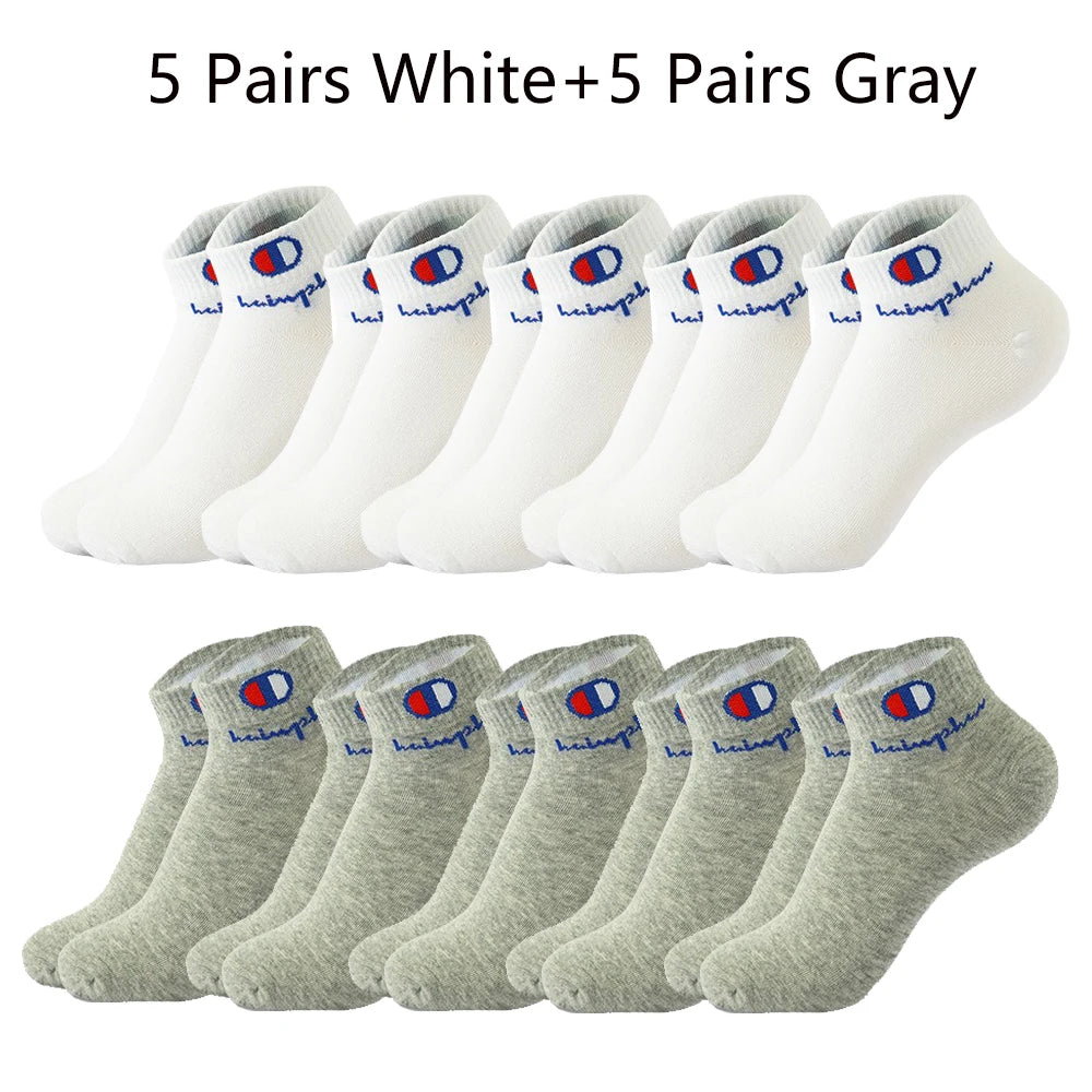 Mens Ankle Socks - Cotton Athletic Socks Breathable Black White Classic Fashion 51020 Pairs - ZOOMNSTORE