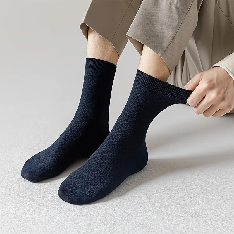 Mens Bamboo Fiber Socks - 5 Pairs Odor Resistant Dark Floral Pattern Medium Tube - ZOOMNSTORE