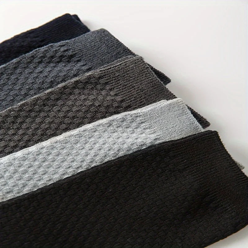 Mens Bamboo Fiber Socks - 5 Pairs Odor Resistant Dark Floral Pattern Medium Tube - ZOOMNSTORE