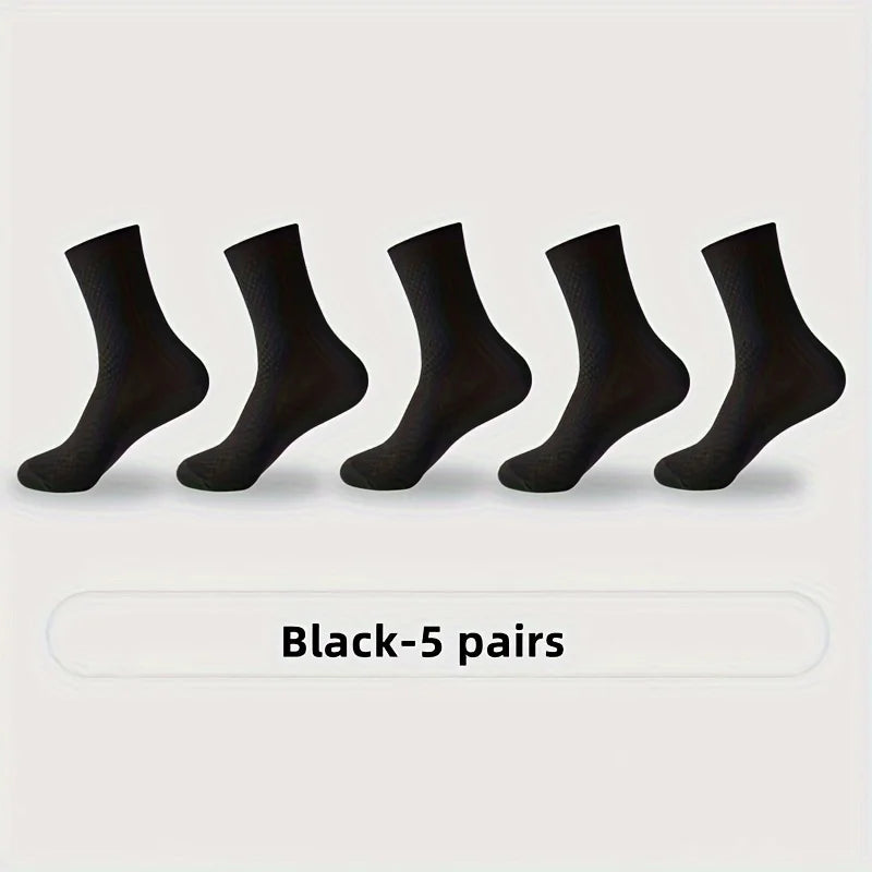 Mens Bamboo Fiber Socks - 5 Pairs Odor Resistant Dark Floral Pattern Medium Tube - ZOOMNSTORE