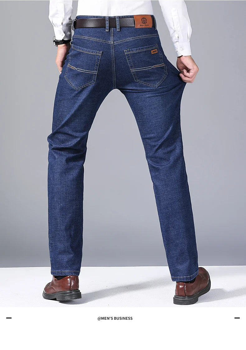 Mens Black Straight Denim Biker Jeans - Classic Business Casual Pants - ZOOMNSTORE